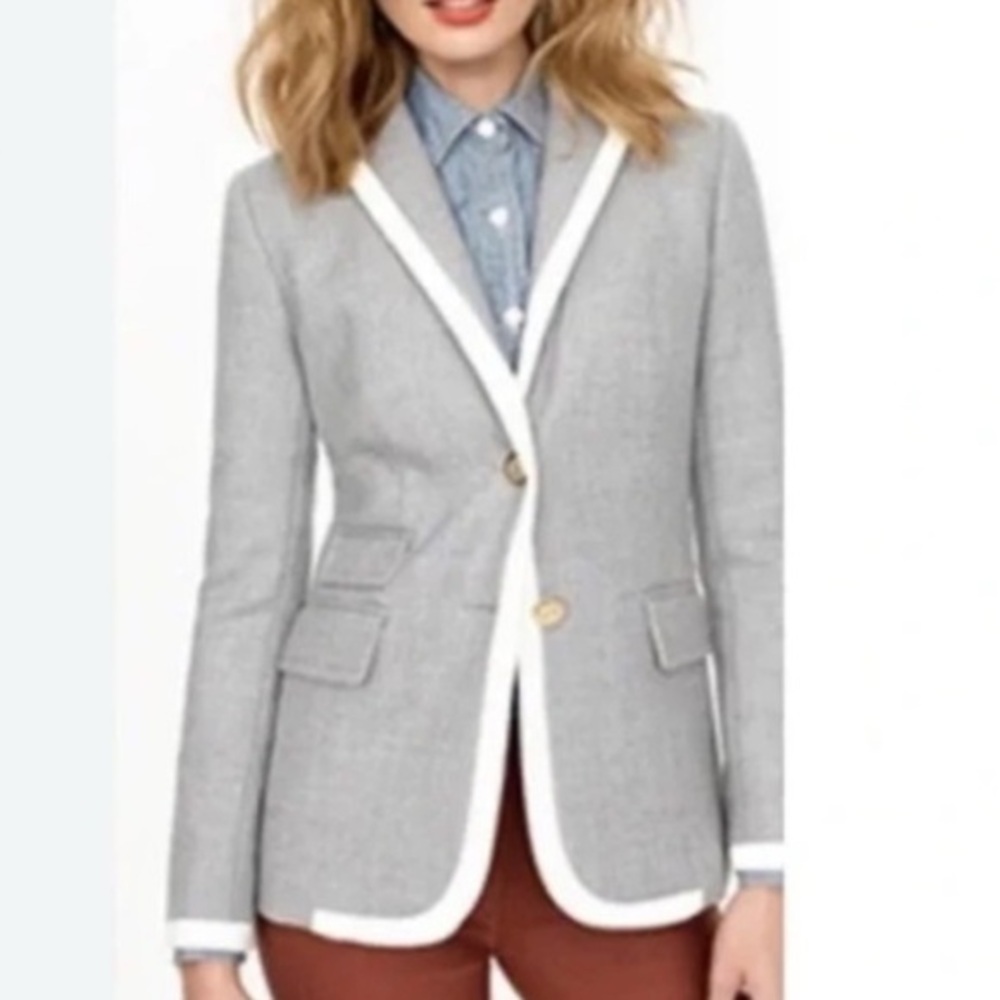 J. Crew vintage hackling wool blend  Heather Gray blazer with cream trim 12p